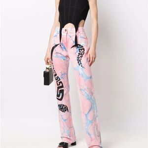 Versace Pink and Blue Graphic Straight Leg Pants